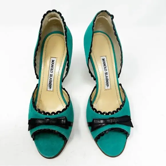 Manolo Blahnik Suede Peep Toe d’Orsay High Heel Pumps Size 36